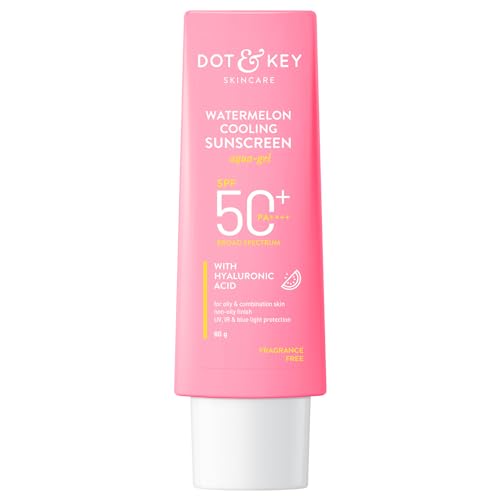 Dot & Key Watermelon Hyaluronic Cooling Sunscreen SPF 50 PA+++| for Oily, Normal & Combination Skin | UV + Blue Light Protection | Lightweight | No White Cast | Boosts Vitamin D Absorption | 80g…