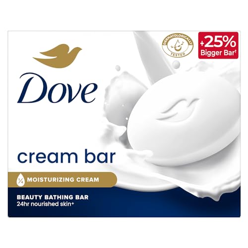 Dove Cream Bathing Beauty Bar with 1/4 Moisturising Cream For Soft, Smooth, Glowing Skin, 125 g (Pack of 8), White