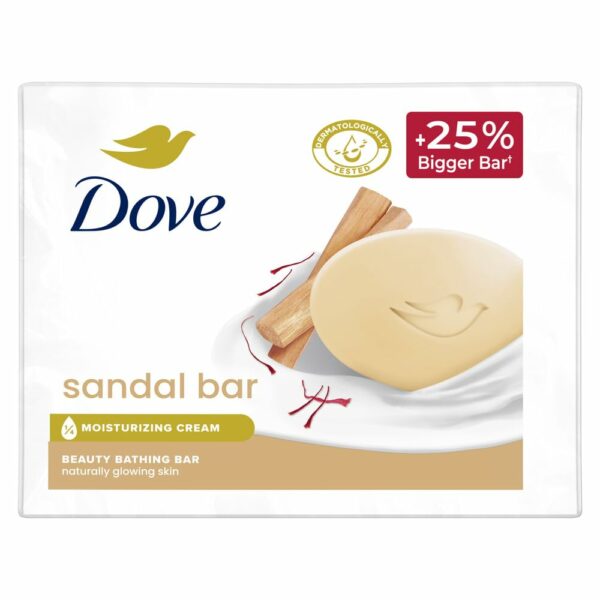 Dove Sandalwood Beauty Bar for Naturally Glowing Skin with 100% Natural Origin Sandalwood and Real Saffron Extracts 125g (Pack of 3)