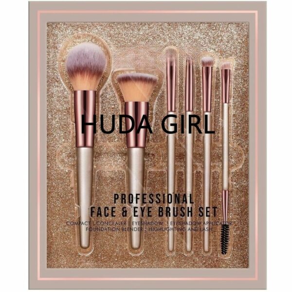 Huda Girl Premium Makeup Brush Set, Professional Beauty Makeup Brushes for Eye & Face (Pack of 6)