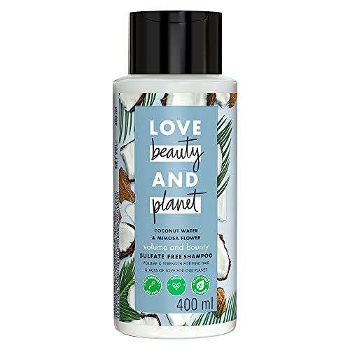 Love Beauty & Planet Coconut Water and Mimosa Flower Sulfate Free Volume and Bounty Shampoo|| No Parabens|| No Dyes|| 100% Organic Coconut Oil|| 400ml