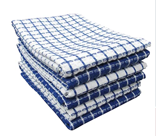 PIXEL HOME Kitchen Cleaning Towel, Superior Cotton, Multi-Purpose, Waffle, Blue & White, Pack of 6 Red