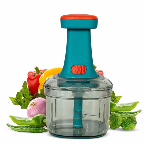 RYLAN Manual Hand Press Push Chopper with 6 Blades for Effortless Chopping Vegetables & Fruits (Assorted, 650 ml, Plastic)