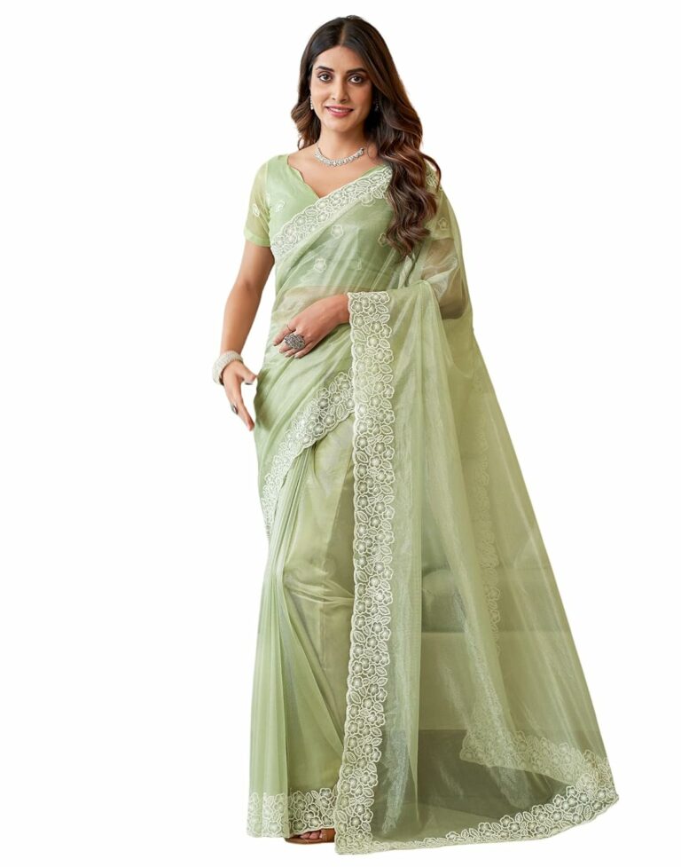 SIRIL Women's Embroidery Work Organza Saree with Unstitched Blouse Piece