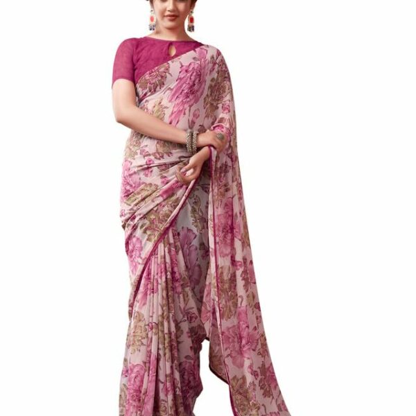 SIRIL Women's Georgette Printed Saree With Blouse Piece