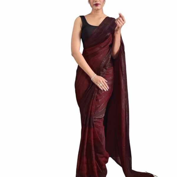 SIRIL Women's Georgette Printed Zari Striped Ready to Wear One Minute Pre Pleated Saree With Unstitched Blouse Piece