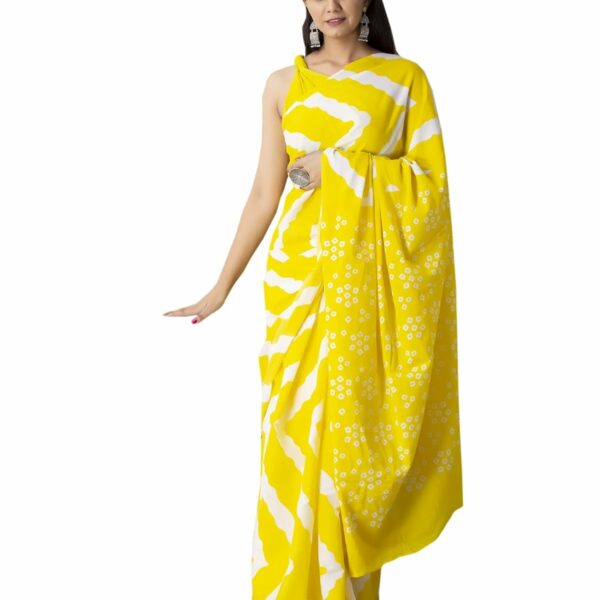 Shivanya Handicrafts Lehariya Print Cotton Mulmul Saree for Women Attached Blouse Piece