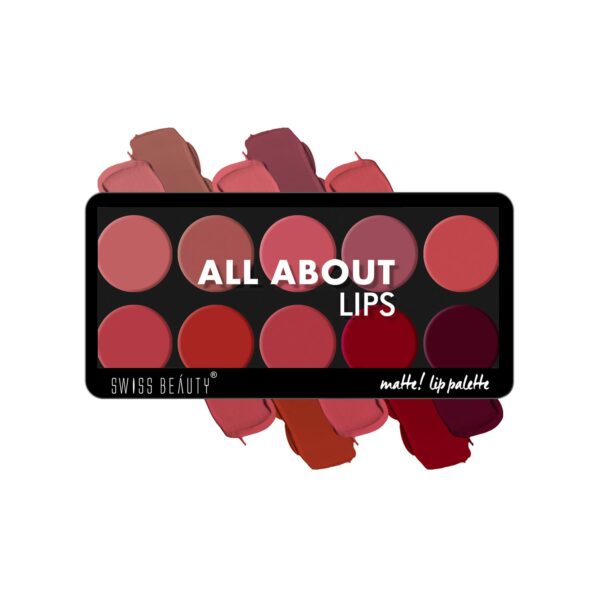 Swiss Beauty All About Lip Palette With 10 Pigmented Colors |Creamy Matte Finish Lip Colors Lipstick |Travel Friendly Lip Palette | Multicolor -01, 12gm