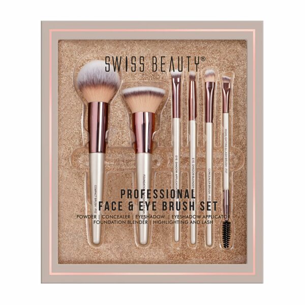 Swiss Beauty Professional Face & Eye Brush Set of 6 with Synthetic Fibres and Easy Blending For Cream, Liquid & Powder Formulation