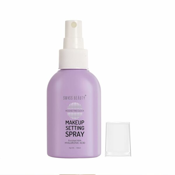 Swiss Beauty Round the Clock Makeup Setting Spray | Setting Spray with Hyaluronic Acid | Makeup Setting Spray | Long-lasting Non-sticky Setting Spray, 100ml