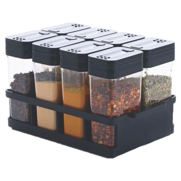 TASMAX 8 Pcs Sets Airtight Masala Box For Kitchen Masala Container For Kitchen Spice Jars Multi Storage Container For Kitchen Easy Flow Spice Storage Container With Tray Spice Jars - Plastic, Black