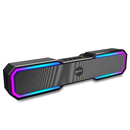 pTron Fusion RB 18W Bluetooth Soundbar Speaker, Immersive Sound, Vivid RGB Lights, Soundbar for Phone/TV/Laptop/Tablets/Projectors, BT5.3/FM Radio/Aux/TF Card/USB Playback & TWS Function (Black)