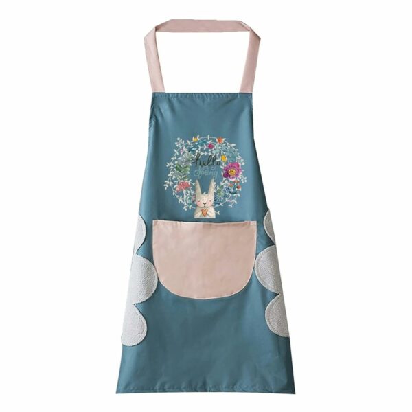 wolpin Kitchen Apron with Front Pocket and side Coral Velvet for Wiping Hands Towel PVC Waterproof Unique Design Cooking Fits Men/Women Home Restaurant