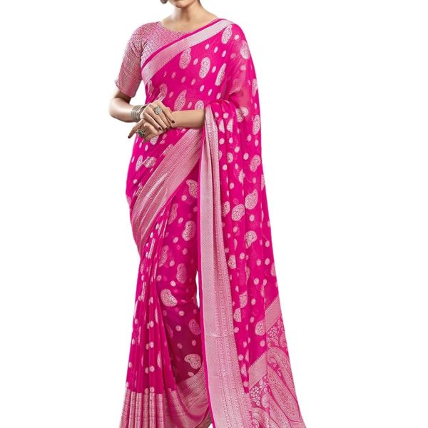 Satrani Women's Georgette Banarasi Jacquard Saree with Unstitched Blouse Piece