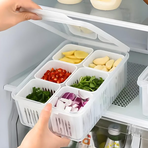 Hago Fridge Storage Boxes Freezer Storage Containers, Container for Kitchen Storage Set, Storage in Kitchen, Vegetable Storage, Draining Crisper Refrigerator Food Box (1), White , Plastic