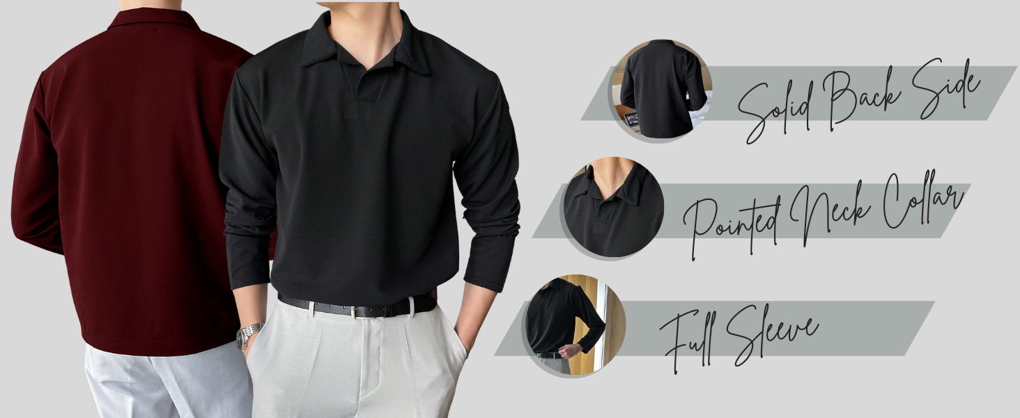 Men's full sleeve polo neck t shirt for men solid black color pure cotton lycra blend material 