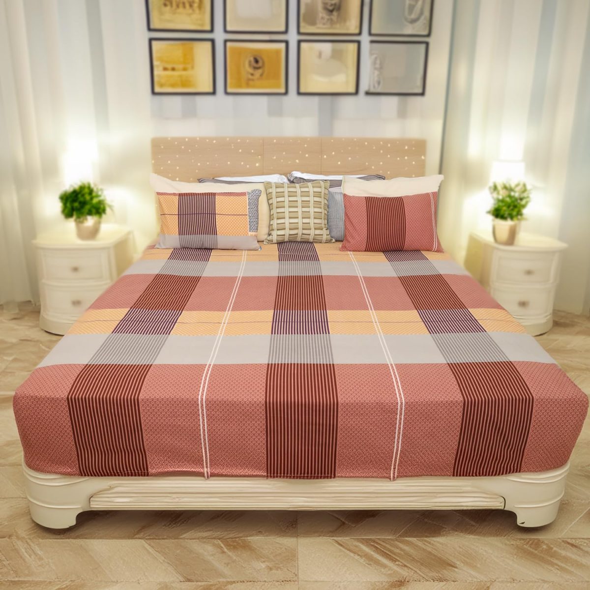 Status Contract -2024 Cotton Rich Double Bedsheet with 2 Pillow Covers for Bed Room, Home, Hotel-120 GSM (D2)