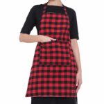 GLUN Waterproof Full Size Unisex Kitchen Checkered Apron with 2 Big Front Centre Pocket and Adjustable Neck Strap (RED-CHECKERED)