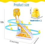 TEC TAVAKKAL Duck Slide Toy Set, Funny Automatic Stair-Climbing Ducklings Cartoon Race Track Set Little Lovely Duck Slide Toy Escalator Toy with Lights and Music (Duck Track Set)