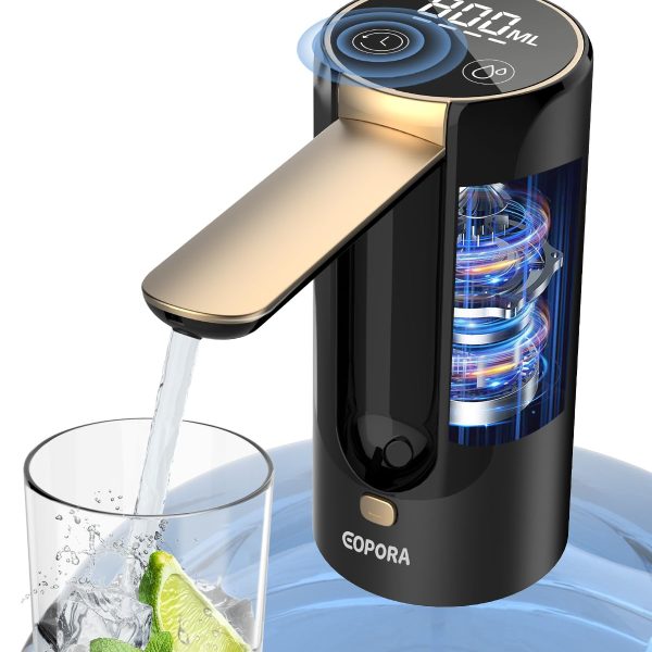 Eopora Automatic Water Dispenser for 20 litre Bottle Can, Foldable Electric Mini Water Dispenser Pump for Home Office Camping Outdoor (Black)