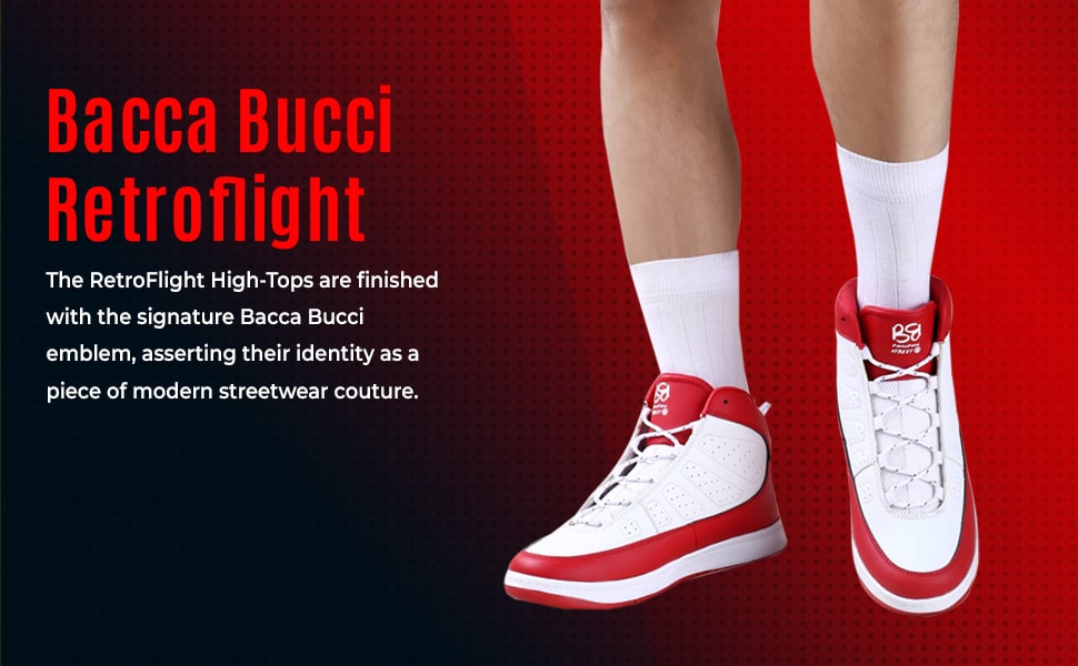 Bacca Bucci RetroFlight High-Tops: Cardinal Edition in Crimson Crest White