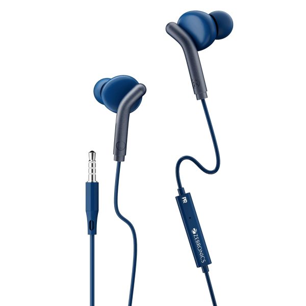 ZEBRONICS Zeb-Bro in Ear Wired Earphones with Mic, 3.5mm Audio Jack, 10mm Drivers, Phone/Tablet Compatible(Blue)