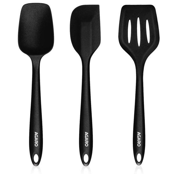 AGARO Deluxe Silicone Spatula Set of 3, Heat Resistant, Cooking, Baking and Mixing, Non-Stick Cookware, BPA Free, Seamless Design, Black.