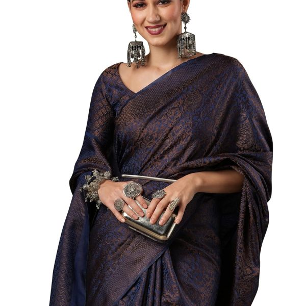 AKHILAM Women's Woven Design Zari Work Banarasi Silk Saree With Unstitched Blouse Piece