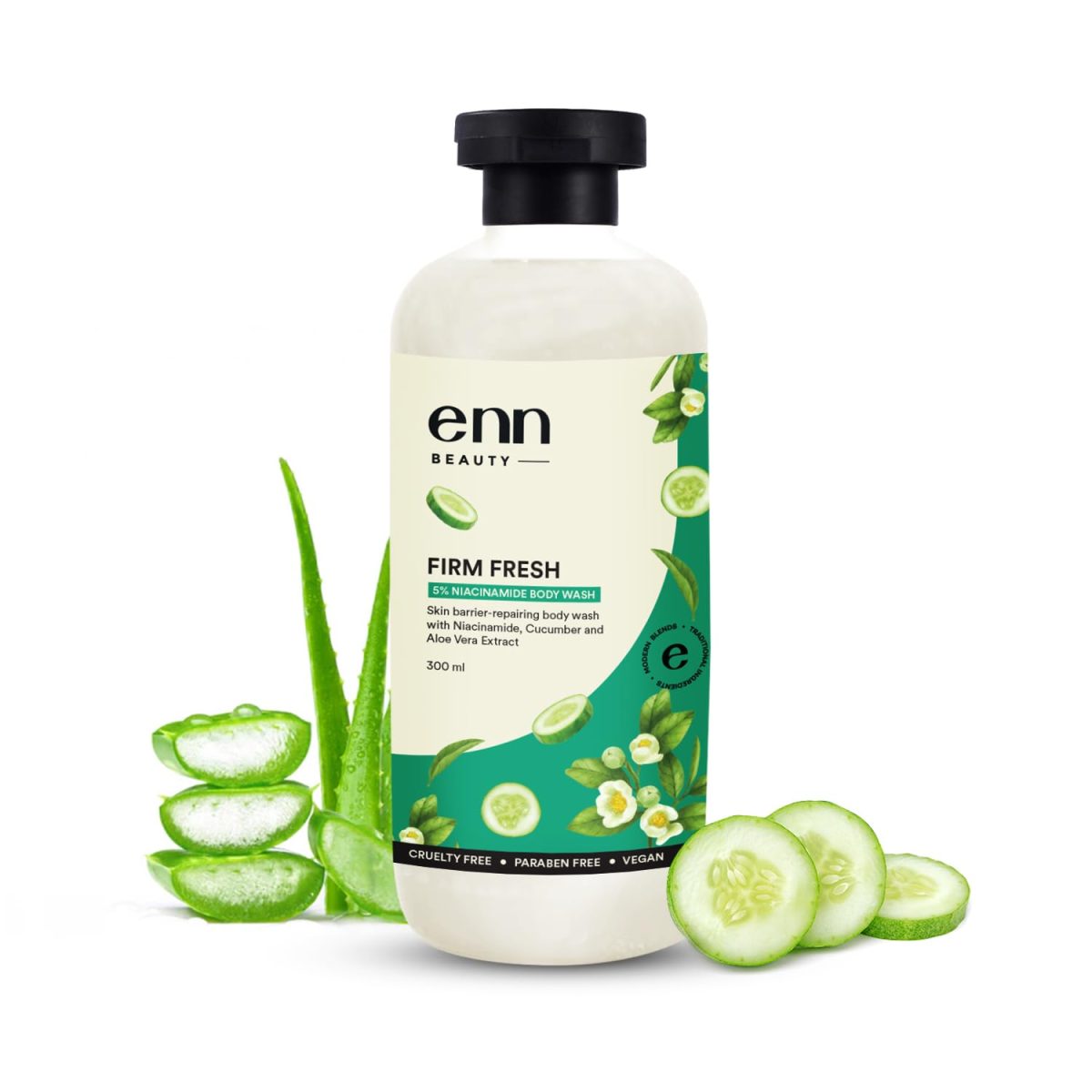 Enn Beauty Firm Fresh Body Wash with 5% Niacinamide & Aloe Vera Extract Helps Controlling Body Acne, Hydrates & Deep Cleanse For All Skin Type, Parabean & SLS Free - 300ml