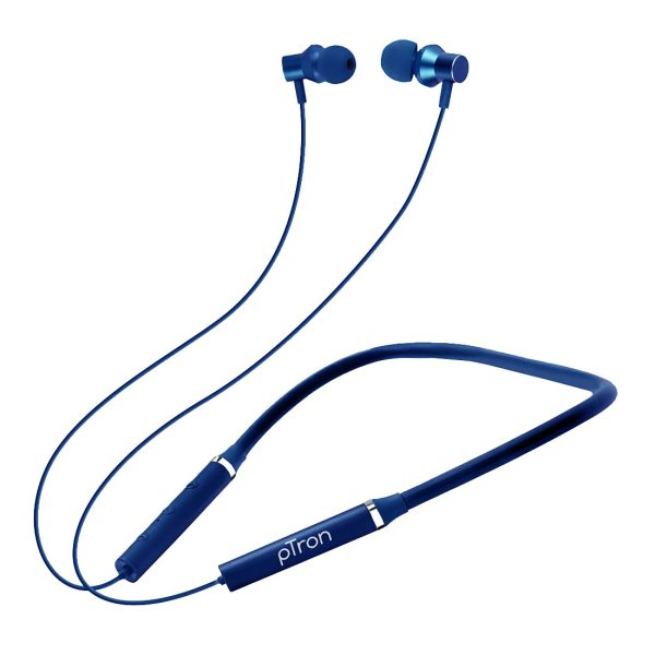 pTron Tangentbeat in-Ear Bluetooth Wireless Headphones with Mic, Punchy Bass, 10mm Drivers, Clear Calls, Dual Pairing, Fast Charging, Magnetic Buds, Voice Assist & IPX4 Wireless Neckband (Dark Blue)