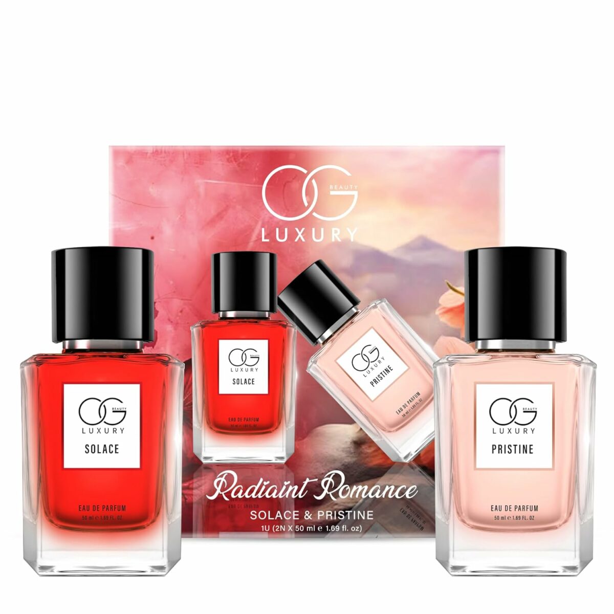 OG BEAUTY Radiant Romance Eau De Parfum Premium Luxury Perfume Gift Set 2x50 ml for Him & Her | All Day Fragrance | Long Lasting Scent | For Men & Women | Pack of 2