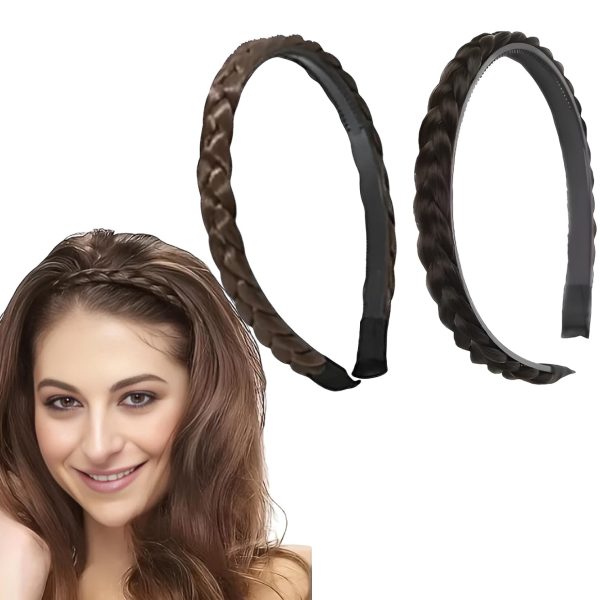 PACTIV 2 Pcs Synthetic Hair Braided Headband Classic Chunky Wide Plaited Braids Hairpiece Women Girl Beauty Accessories Hairpieces Hair Band Hair Hoop Hair Accessories (Black, Brown)