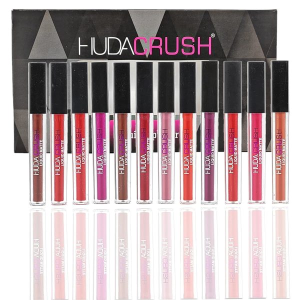 Huda Sh.Huda Hudacrush Beauty Matte Finish, Long Lasting, Waterproof Liquid Lipsticks Combo Set For Women - 12Pcs