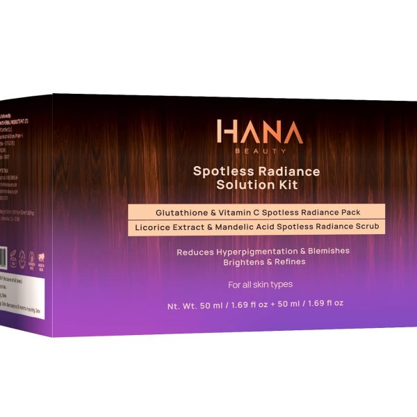 Hana Beauty Spotless Radiance Solution Kit | Pack With Glutathione & Vitamin C | Lightens Dark and Stubborn Spots, Pigmentations & Acne Marks | Brightened Complexion | Scrub with Licorice Extract & Mandelic Acid | Exfoliates | Repairs Dull & Uneven Skin Texture | Oily, Dry, Sensitive & Combination Skin | For Men & Women | 50ml & 50ml