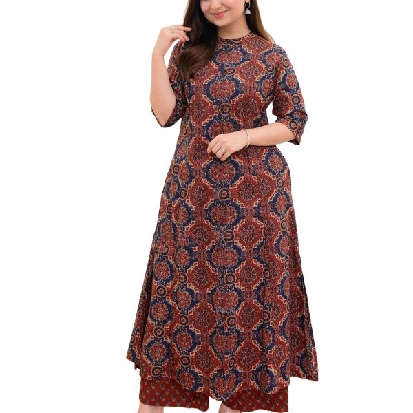 ANNI DESIGNER Women's Cotton Blend Straight Printed Kurta with Palazzo