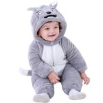 BRANDONN Unisex Baby Flannel Jumpsuit Panda Style Cosplay Clothes Bunting Outfits Snowsuit Hooded Romper Outwear (Grey Scars, 9-12 Months)