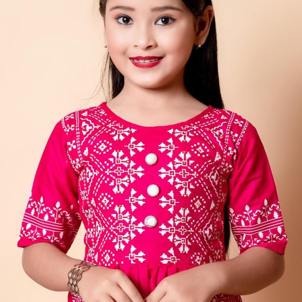 Badshah New DRESSES Cotton Blend Casual Printed Short Sleeves Long Kurta and Pallazzo Set for Girls Kids