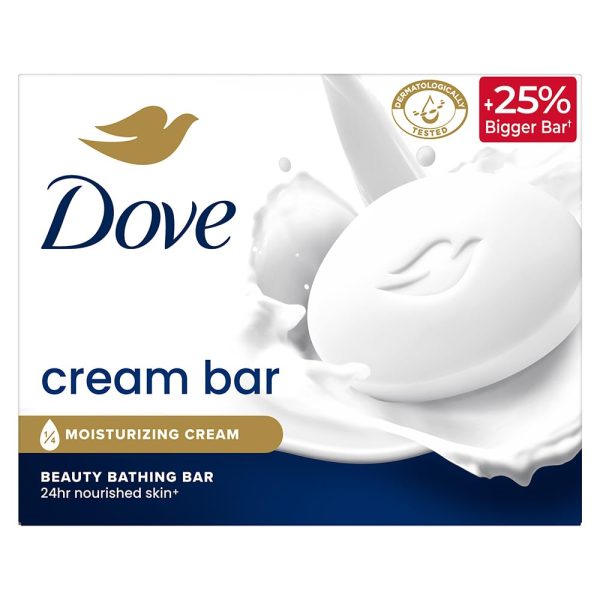 Dove Cream Bathing Beauty Bar with 1/4 Moisturising Cream For Soft, Smooth, Glowing Skin, 125 g (Pack of 8), White