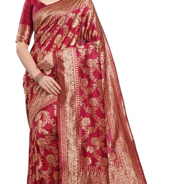 EthnicJunction Women's Kanchipuram Silk Half and Half Woven Saree With Blouse Piece