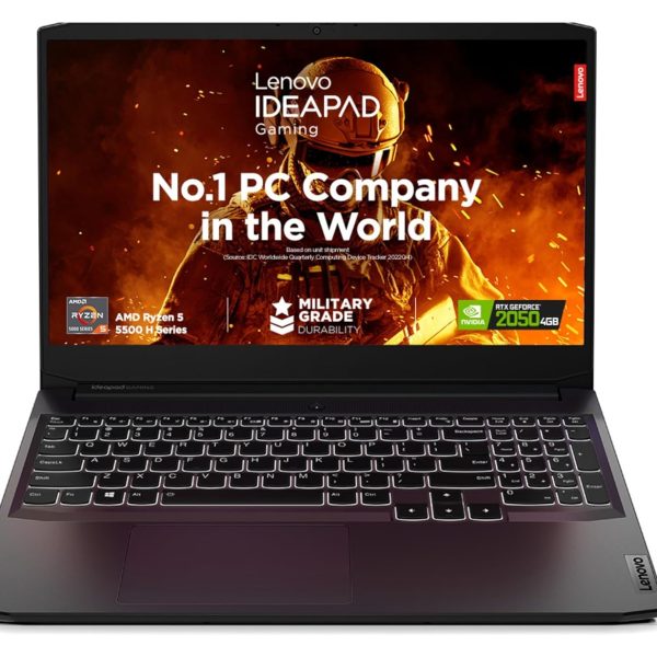 Lenovo [Smart Choice Ideapad Gaming 3 Laptop AMD Ryzen 5 5500H 15.6" (39.62Cm) Fhd IPS 300Nits 144Hz (8Gb/512Gb Ssd/Win11/Nvidia RTX 2050 4Gb/Alexa/3 Month Game Pass/Shadow Black/2.32Kg),82K20289In