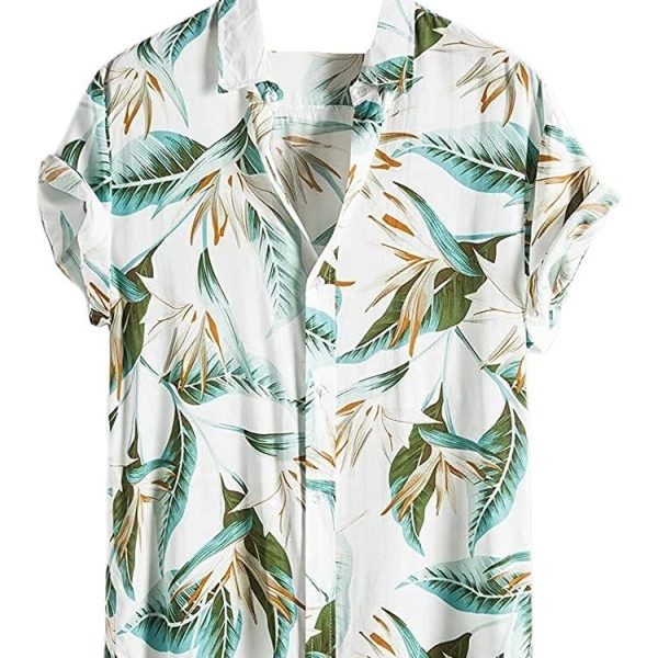 Leriya Fashion Shirt for Men | Tropical Leaf Printed Rayon Shirts for Men | Preppy Short Sleeves | Spread Collared Neck | Perfect for Outing | Beach | Camp Wear Shirt for Boys