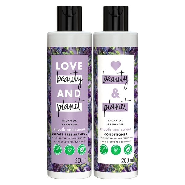 Love Beauty & Planet Argan & Lavender Anti Frizz Combo with Sulfate free Shampoo & Conditioner