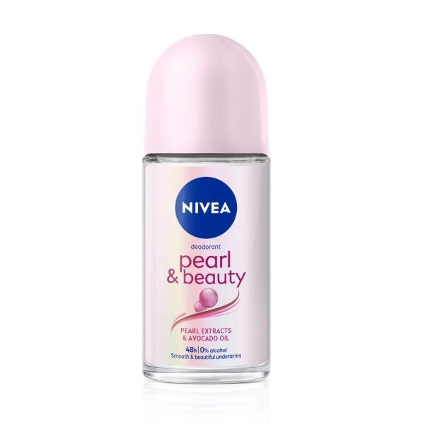 NIVEA Pearl and Beauty 50ml Deo Roll On | With Pearl Extracts & Avocado Oil| 48 H Smooth & Beautiful Underarms| 0% Alcohol | For Women