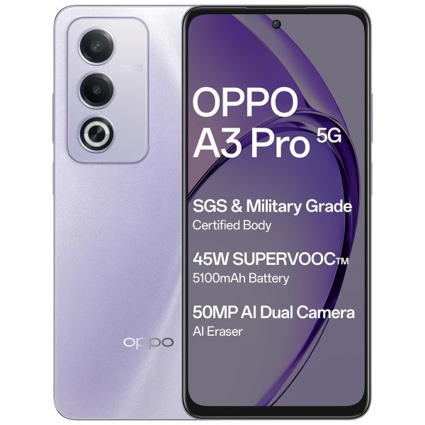 OPPO A3 Pro 5G (Moonlight Purple, 8GB RAM, 256GB Storage)|6.67” HD+ 120Hz Refresh Rate Screen | 45W SUPERVOOC|with No Cost EMI/Additional Exchange Offers