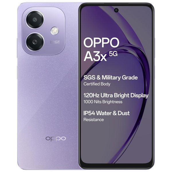 OPPO A3X 5G (Starry Purple, 4GB RAM, 128GB Storage)|6.67” HD+ 120Hz Refresh Rate Screen | 45W SUPERVOOC|with No Cost EMI/Additional Exchange Offers