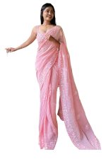 Pandadi Saree Women's Crushed Sequence Georgette Saree With Unstitched Blouse.