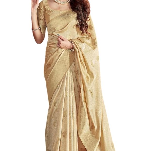 SGF11 Women's Kanjivaram Pure Soft Silk Saree For Women Pure Golden Zari With Blouse Piece