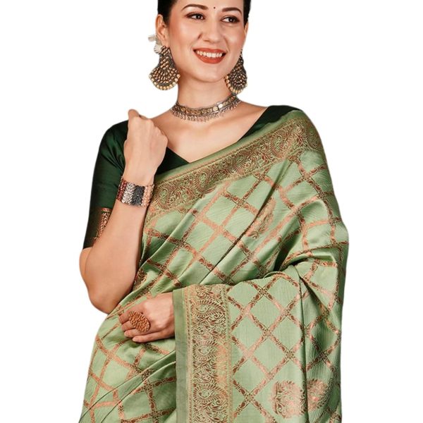 SIRIL Women's Banarasi Jacquard Soft Kanjeevaram Saree With Unstitched Blouse Piece