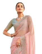 SIRIL Women's Georgette Embroidery Zari Work Saree With Unstitched Blouse Piece