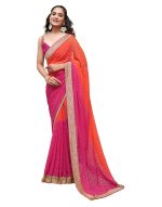 SIRIL Women's Lace & Foil Printed Georgette Saree with Unstitched Blouse Piece